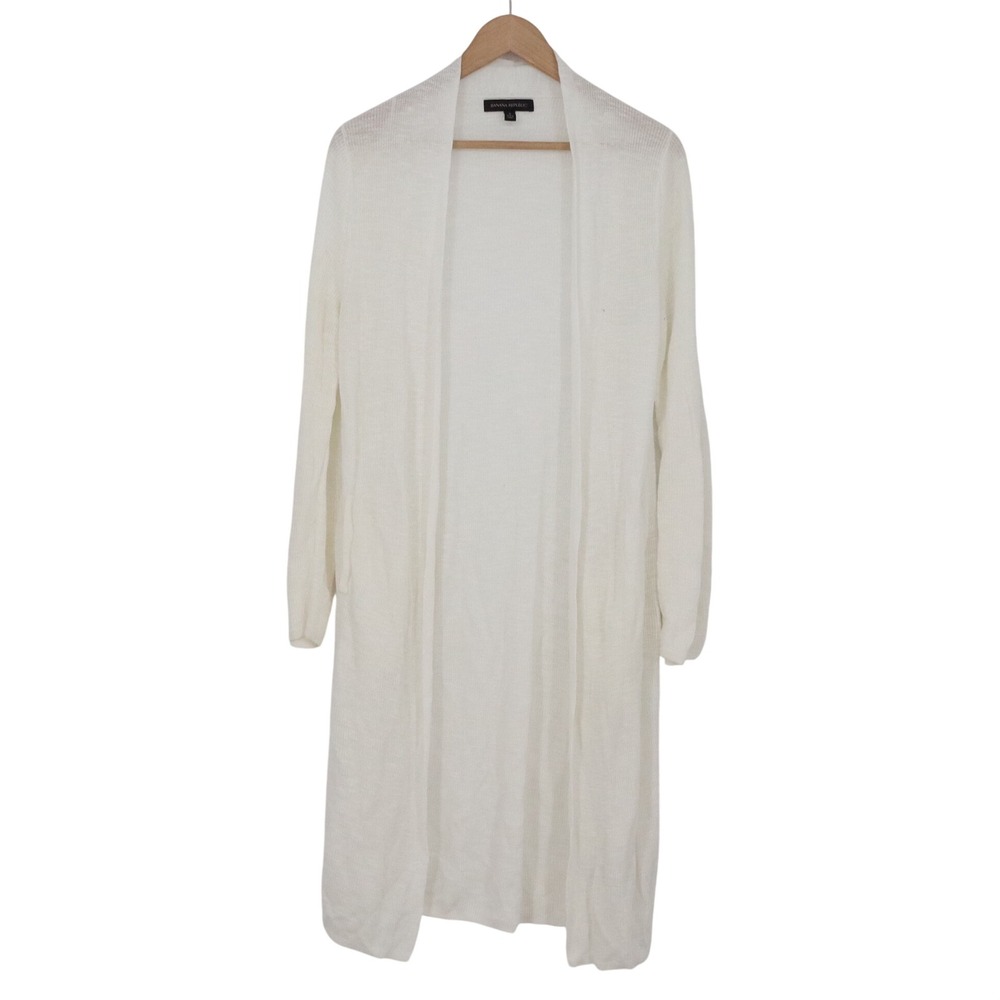 Banana Republic Linen Cardigan Womens S Duster Cream Open Front Long